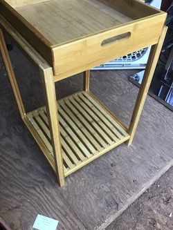 A Bamboo Stand With A Breakfast Tray Its 26 Inches Tall 16 Inches Wide And 16 Inches Deep Thumbnail