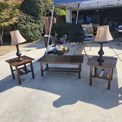 Coffee Table  And 2 End Tables Plus 2 Lamps