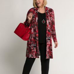 Jacket, jersey fabric, printed, open shape, shawl collar, sleeve