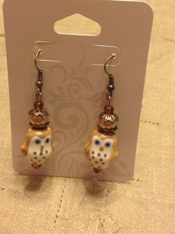 Glass beaded owl earrings