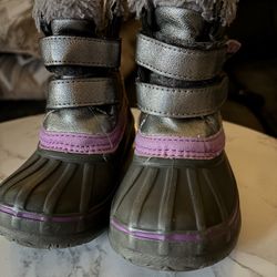 London Fog Gray Purple Faux Fur Synthetic Hook & Loop Snow Boots Unisex Kids 8M