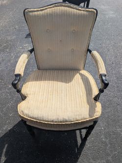 Vintage Style Pale Yellow Upholstered Arm Chair – Black Wood Frame