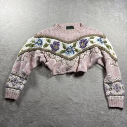 Vintage Cullinane Sweater Women’s L Pink Hand Knit Ramie Crop Baby Doll #1969