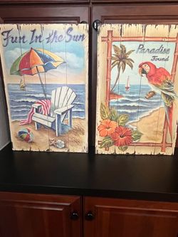 Tropical Beach Wooden Wall Art Signs Set of 2