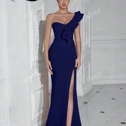ADYCE Oblique-Shoulder High Slit Backless Formal Evening Party Dress For Women 