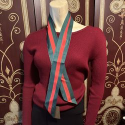 Classic Gucci red/Green Silk Stripe Truly Scarf As New 