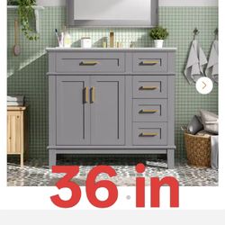 36 in. Freestanding Single Sink Gray Bath Vanity with White Ceramic Top