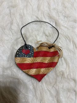 USA Heart Shaped Patriotic Primitive American Wood Flag Ornament July 4th