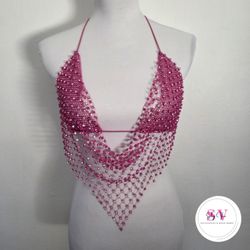 Pink Halter Rhinestone Top