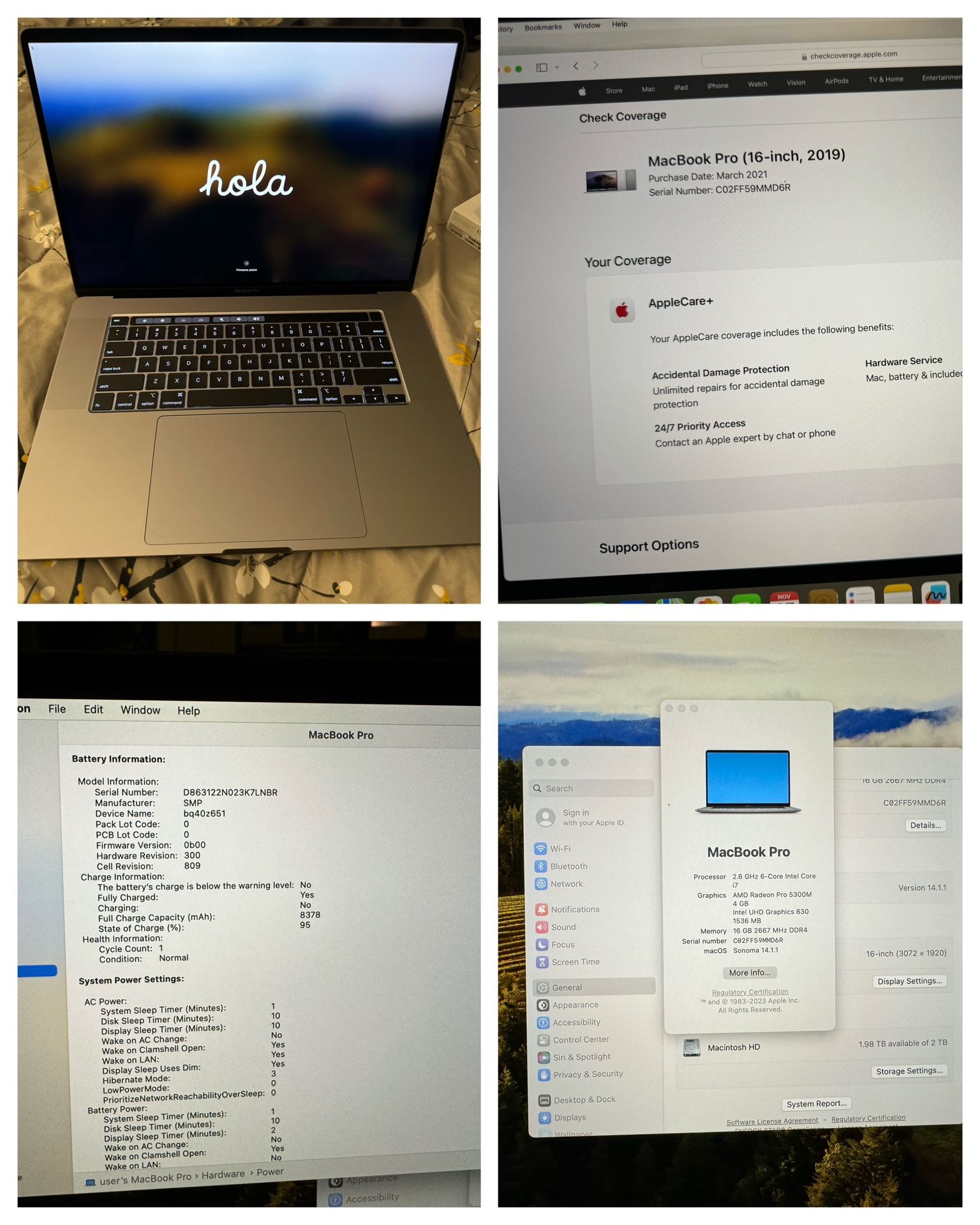 16 Inch MacBook Pro 2 TB Flash Storage +Applecare+