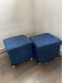 2-Pack Linen Storage Ottoman Cube – Navy Blue