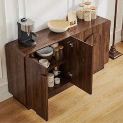 Sideboard Buffet Cabinet with Storage, Farmhouse Curved Design Accent Cabinet with 4 Doors & Adjustable Shelves, Modern Coffee Bar Credenza for Living