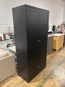 Metal Wardrobe Closet with Hanging Rod, 72" Black Armoire Wardrobe Cabinet with Drawer, Clothes Storage Organizer Cabinets, Black