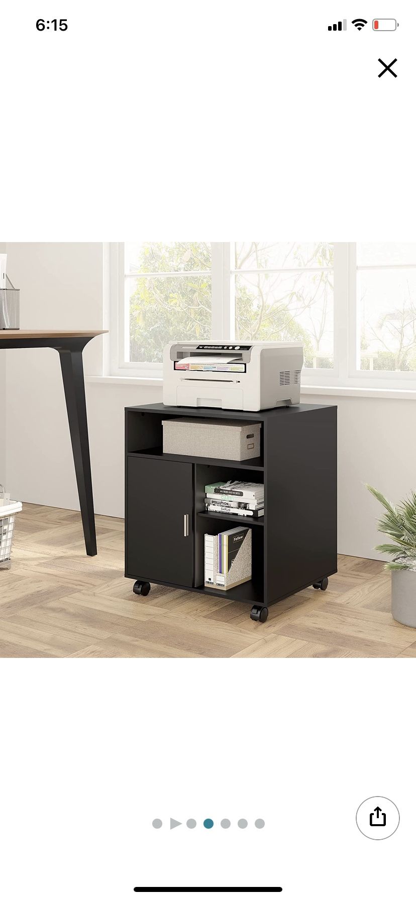 FITUEYES Printer Stand with Storage Adjustable Shelves, Wood Mobile Cart with Door, Rolling File Cabinet on Wheels for Home Office, Black,
