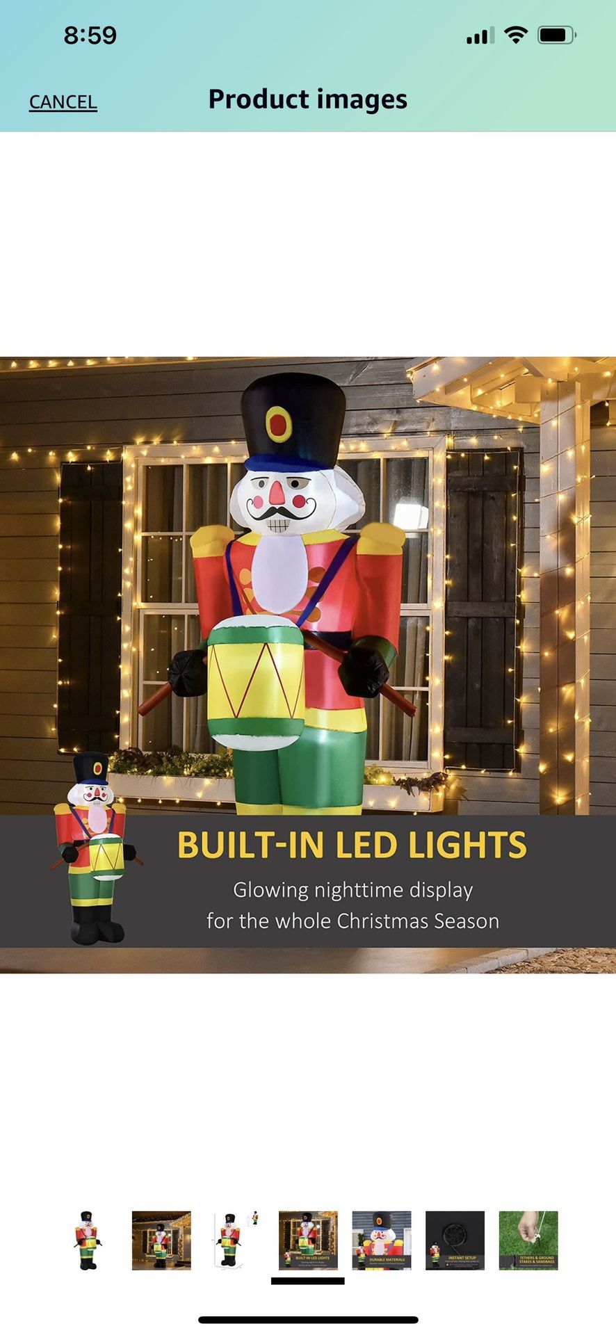 HOMCOM 8 ft. Christmas Inflatable Solider Playing Drums, Outdoor Blow-Up Holiday Yard Decoration with LED Lights Display