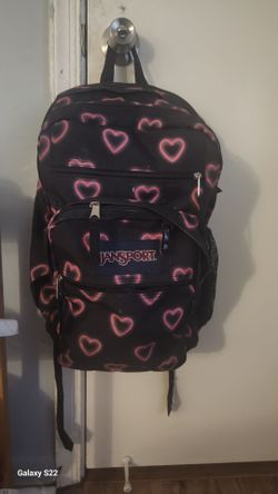 JanSport Backpack Black Neon Heart Print