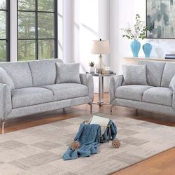 Brand New Light Grey Modern Style Sofa & Loveseat 