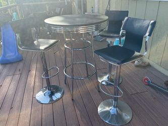 BAR TABLE AND 3 CHAIRS