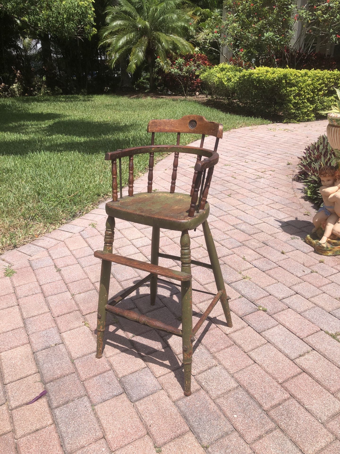 Antique 1800s Distressed Wooden High Chair - Chippy Paint - Solid And Sturdy - Amazing Finish
