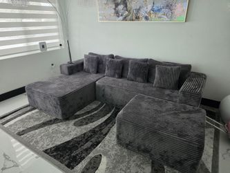 Modular Sectional Sofa Cloud Couch with Ottoman Corduroy Memory Foam