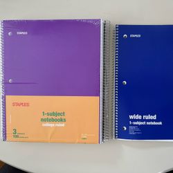 4 Staples 1 Subject Notebooks New