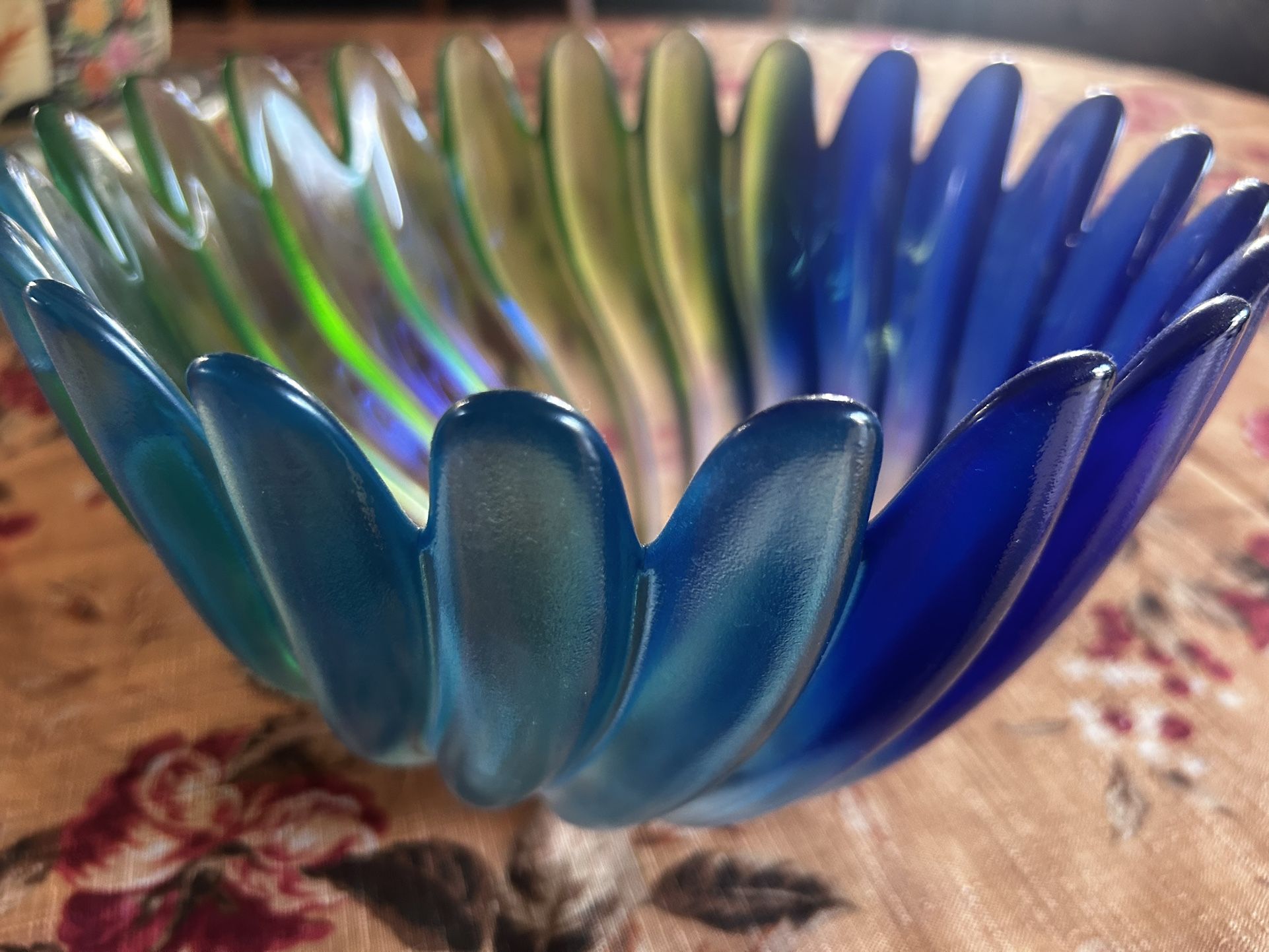 1980s Vintage Glass Green & Blue  Bowl