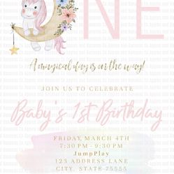 1st Birthday Unicorn Invitations