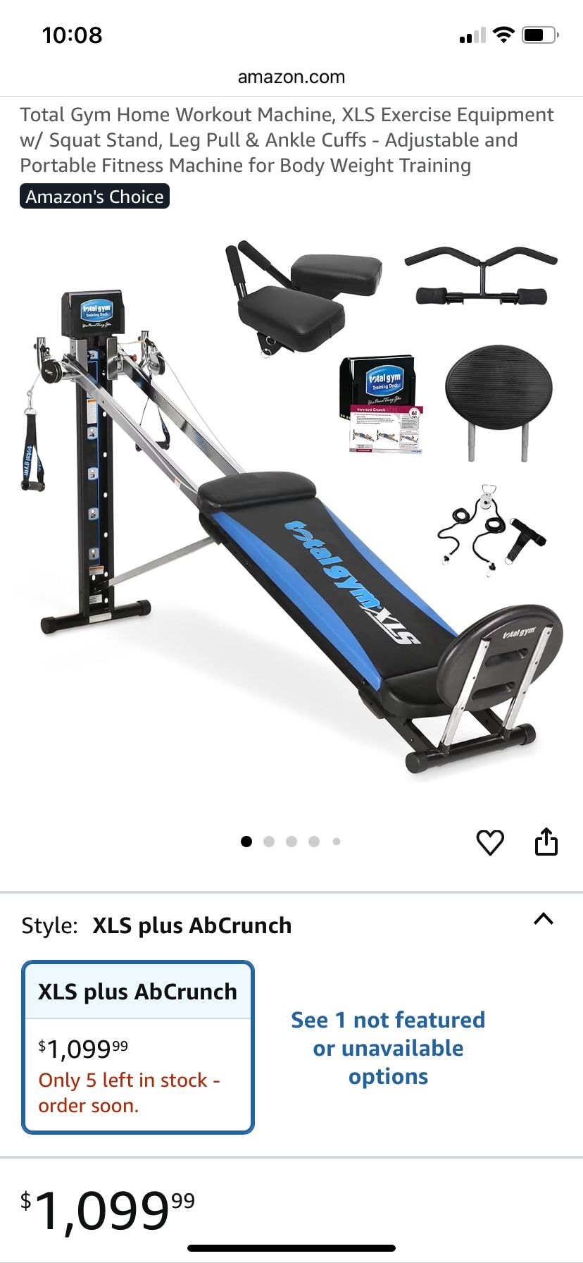 Total Gym XLS with Ab Crunch - includes full set of attachments - Squat Stand, Wing Bar, Leg Pull, Ankle Cuffs, Exercise Cards Deck