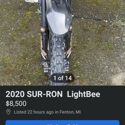 2020 Sur ron LightBee Electric dirt like with extra parts 