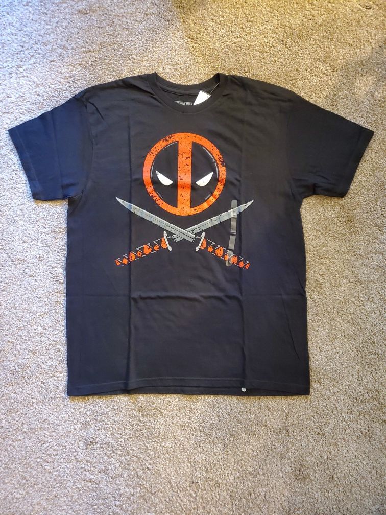 New Deadpool Logo Shirt Black Mens L Jolly Roger Design