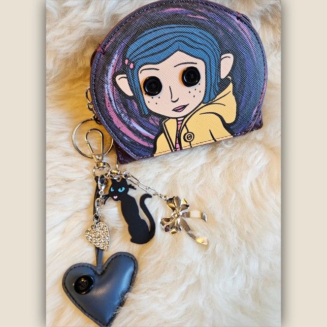 Coraline Face Wallet with Keychain | Halloween Accessory 🪡💛🧿🗝