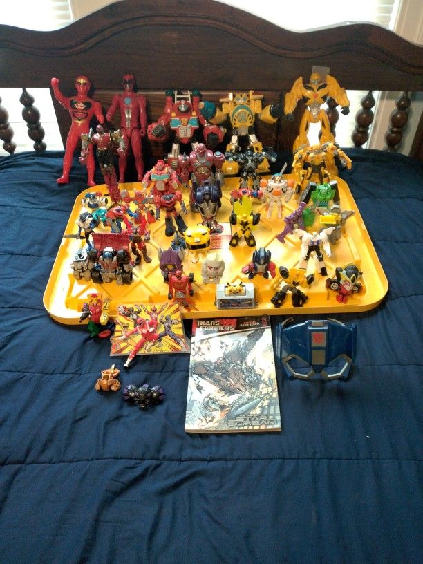 Collection Of Vintage Mighty Morphine Power Rangers And Transformers Action Figures And Memorabilia 1990s By Bandi.