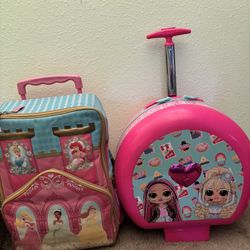 Preowned Girls Backpack Rolling Luggage Carryon Bag Lol Princess 