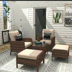 5 Pcs RATTAN WICKER Lounge Chair Set