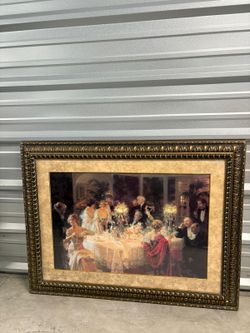 Large Scale Victorian-Era “Dinner Party” Scene Framed Art Print