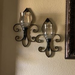 Gorgeous Wall Metal Candle Holders With Amber Cups