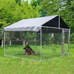 Large Outdoor Dog Kennel, Heavy Duty Cage, Anti-Rust Pens Fence with Waterproof UV-Resistant Cover and Secure Lock