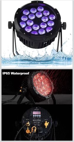 SHEHDS Par IP65 Waterproof Outdoor LED 18x18W RGBWA+UV Colors Uplights Wash/Strobe Stage DMX512 Sound Activated Fanless Muted DJ Lights for Christmas 