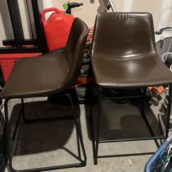 Wasatch 24 in. Brown Low Back Metal Frame Counter Height Bar Stool with Faux Leather Seat (Set of 2) 