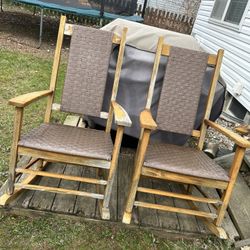 Set Of 2 Wooden Porch Rockers W/woven Seats & Backs -$50