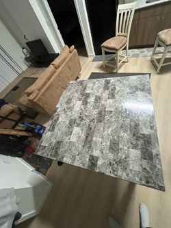 Square Dining Table with Marble-Look Top