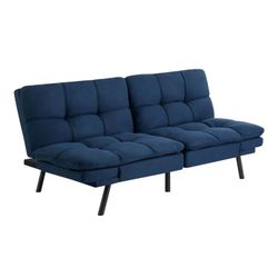 Dark Blue Futon Sofa Bed – Adjustable Sleeper Couch (Brand New)