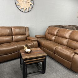 Brown genuine leather Living Room Set