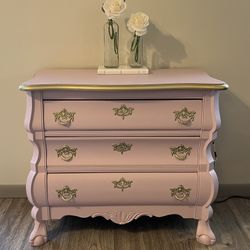 Beautiful Soft Pink And Gold Nightstand Or Small Dresser 
