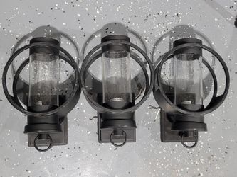 Set of 3 Black Outdoor Wall Sconces
