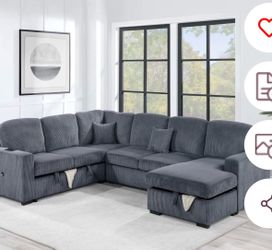 $650. 4Piece Convertible Sectional  Sleeper Sofa ,Chaise Storage ,Sofa Storage & USB Ports