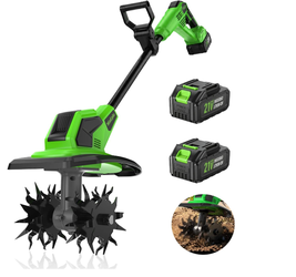 MiaEpic 21V Cordless Garden Tiller Cultivator – 2 Batteries
