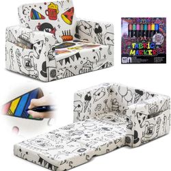 Kids Couch, Novelty Graffi DIY Toddler Chair Toddler Kids Baby Couches Sofa That Fold Out w/Random Doodle Pattern, Kids Chairs Comfy Toddler for Boys