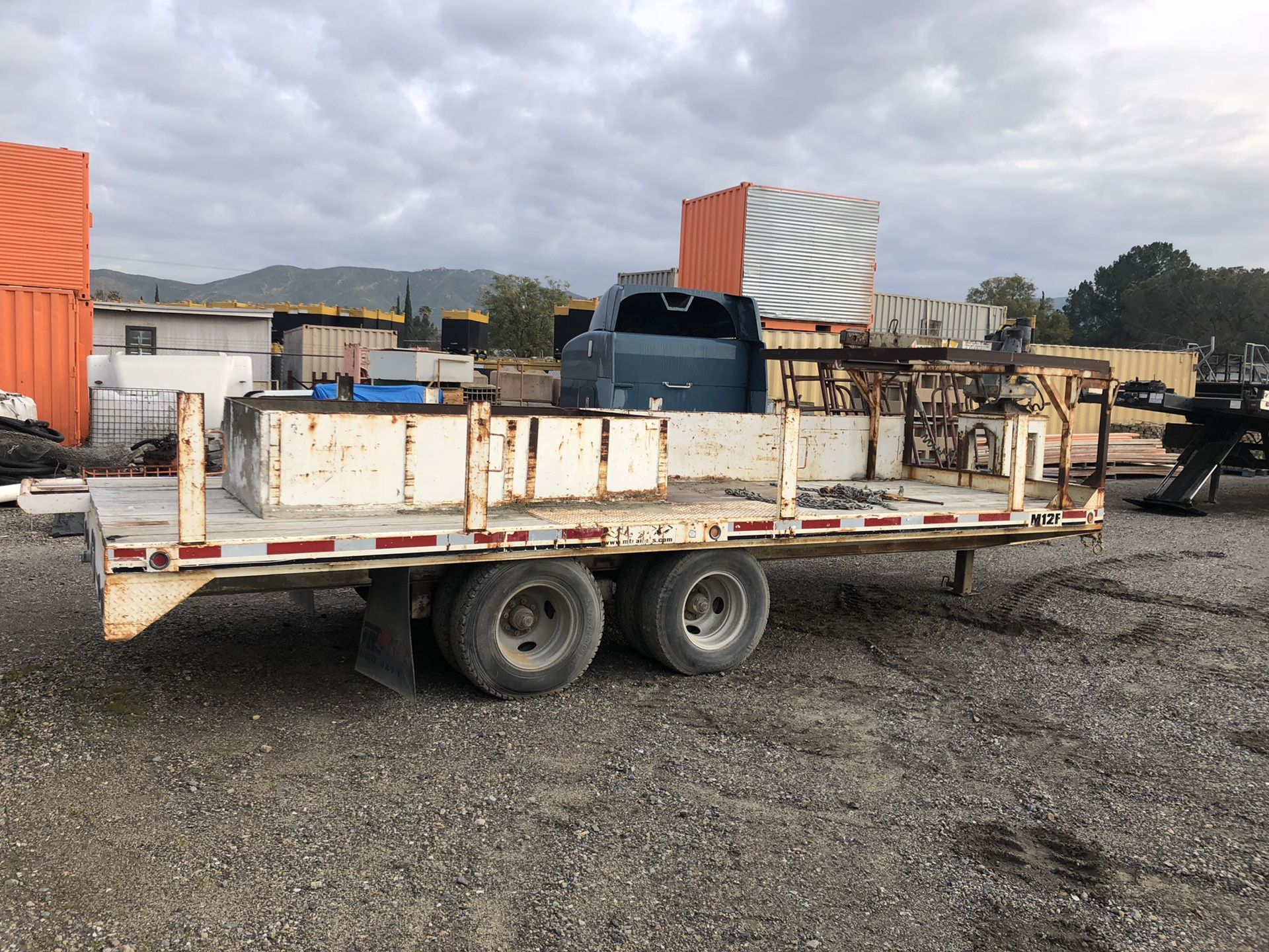 20’ flatbed trailer with crane. Air brakes