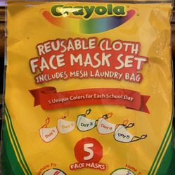 NEW Crayola 5x Reusable face masks for kids age 3+ with Reusable Mesh Laundry Bag